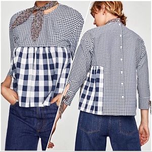 Zara Trafaluc Gingham Button Back Top